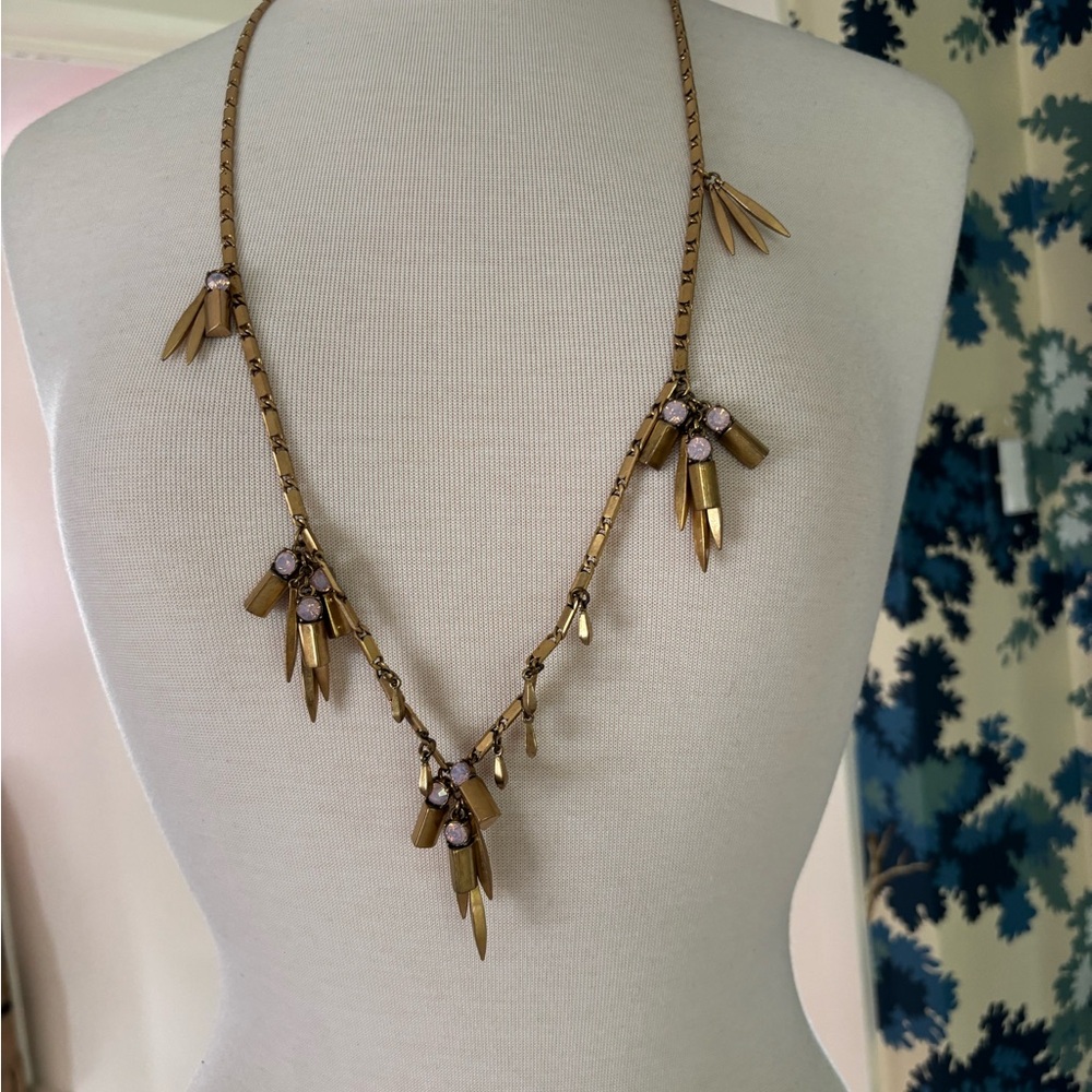 J. Crew Vintage Long Gold-Tone Necklace Pink gem stones 32” EUC